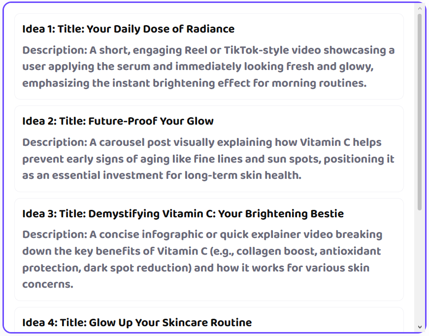 Content ideas results example